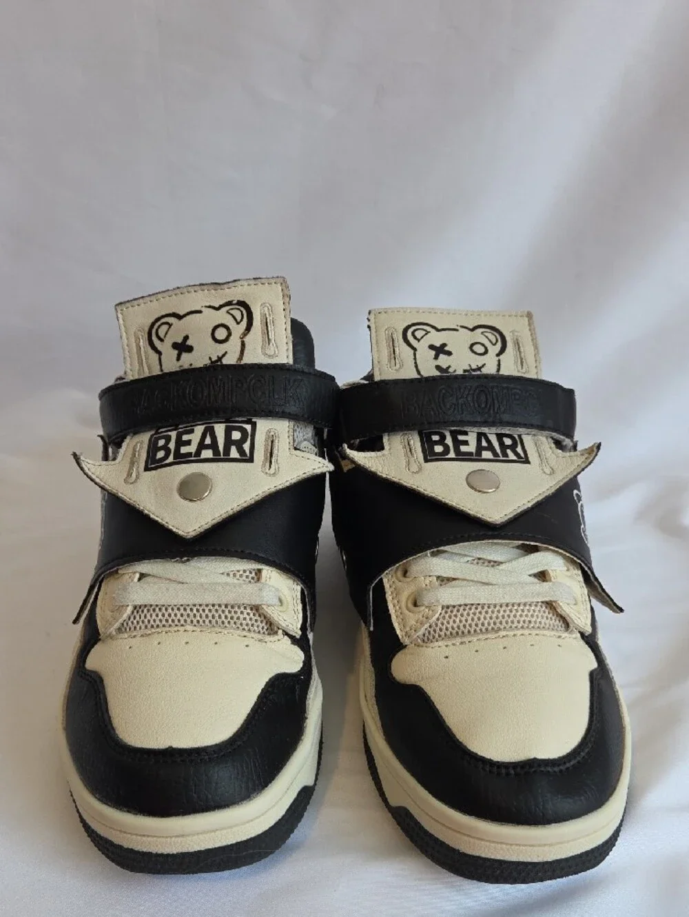 Kids Black and Cream Graphic Strap Sneakers